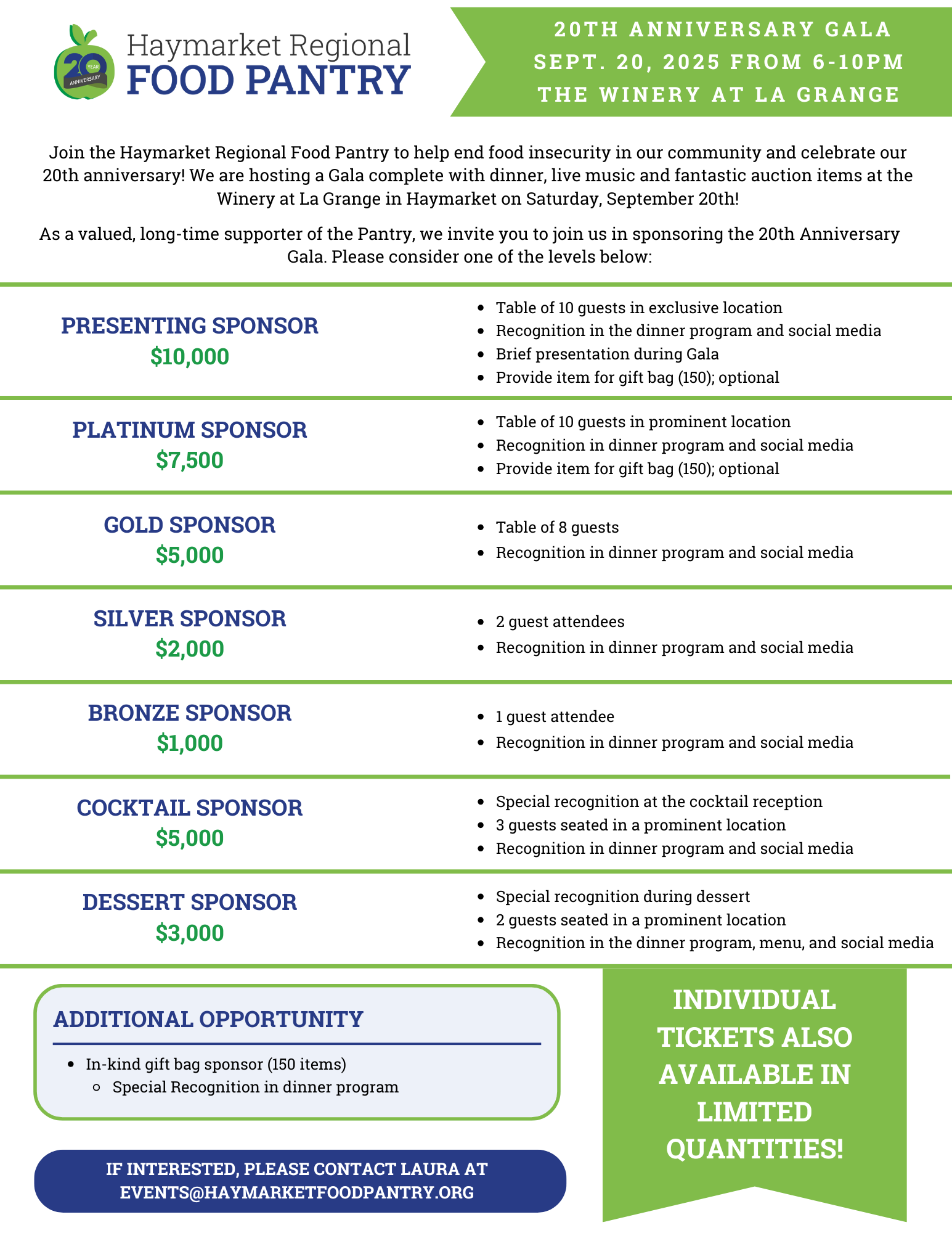Gala Sponsorship Options Gala Sponsorship Options